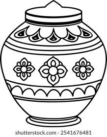 Decorative Indian ceramic pot vector with intricate floral motifs and heritage-inspired details