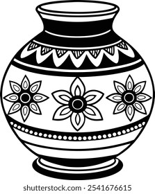 Decorative Indian ceramic pot vector with intricate floral motifs and heritage-inspired details