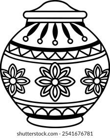 Decorative Indian ceramic pot vector with intricate floral motifs and heritage-inspired details