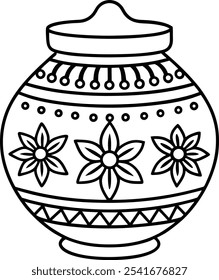 Decorative Indian ceramic pot vector with intricate floral motifs and heritage-inspired details