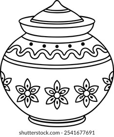 Decorative Indian ceramic pot vector with intricate floral motifs and heritage-inspired details