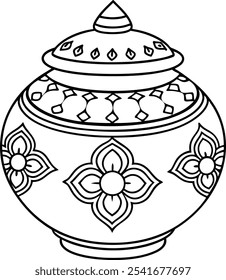 Vetor de vaso cerâmico indiano decorativo com intrincados motivos florais e detalhes inspirados no patrimônio