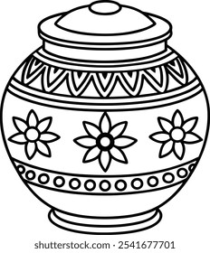 Decorative Indian ceramic pot vector with intricate floral motifs and heritage-inspired details