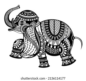 Decorative Indian elephant.Indian theme with ornaments. Vector isolated image