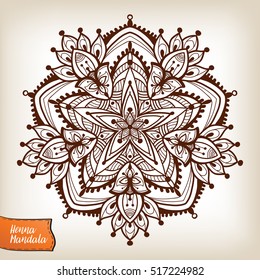 Decorative indian henna mandala. This illustration can be used as a print on T-shirts, bags, tattoo, badges or patch 