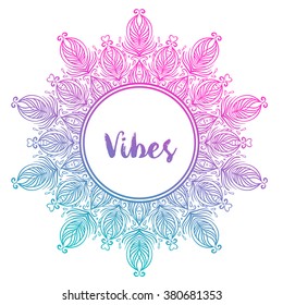 Decorative Indian round lace frame in mandala style. Vintage vector pattern filled with white on transparent background. Hand drawn abstract colorful background. Invitation, wedding card.  Copy space