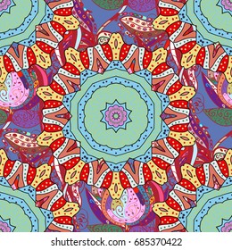 Decorative Indian Round Mandala on colorful background. Vintage pattern. Christmas Card Mandala Design. Invitation Card, Scrapbooking. Colored over. Islam, Arabic, Indian, Turkish, Pakistan.
