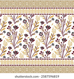 decorative indian seamless pattern with ornamental floral border for bedding and apparel
