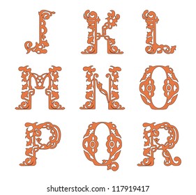 decorative initial. Alphabet. J K L M N O P Q R