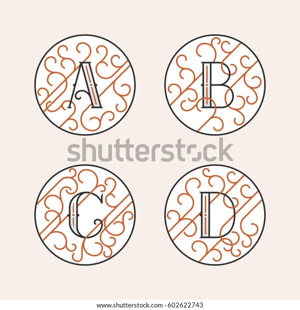 Decorative Initial Letters B C D Stock Vektorgrafik