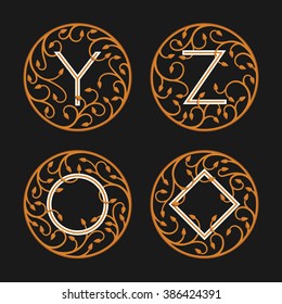 Decorative Initial Letters Y, Z. Luxury ornate monogram emblems. Vector illustration.