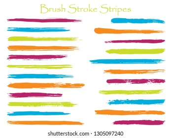 Decorative ink brush stroke stripes vector set, cyan orange horizontal marker or paintbrush lines patch. Hand drawn watercolor paint brushes, smudge strokes collection. Interior colors scheme samples.