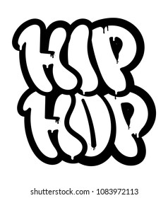 Decorative inscription "Hip hop" in Graffiti style on wall by using aerosol spray paint. Street style type for poster cover print clothes pin patch sticker. Modern vector illustration flat design.