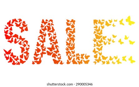 decorative inscription SALE With Red And Yellow Butterflies