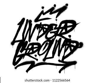 Decorative inscription "underground" in Graffiti style on wall by using aerosol spray paint. Street style type for poster cover print clothes pin patch sticker Modern vector illustration vandal design