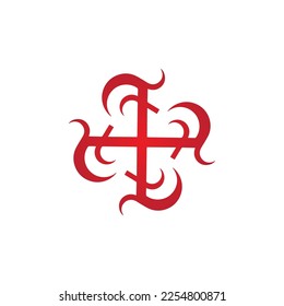 Decorative inspirational icon in red tones, catchy minimalist angular and round logo