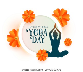 decorative international yoga day 2024, woman in yoga body posture vector