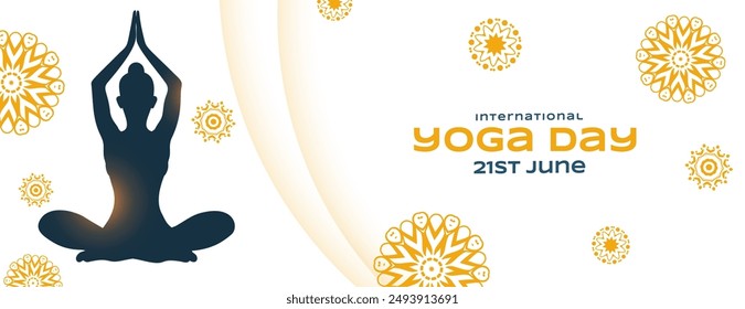 decorative international yoga day 21st june white banner vector