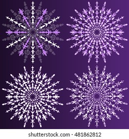 Decorative intricate snowflakes collection. Vector illustration.