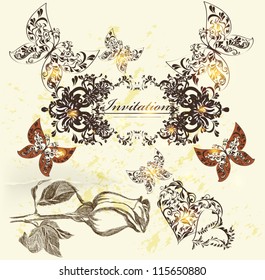 Decorative invitation card for elegant design. Calligraphic vector