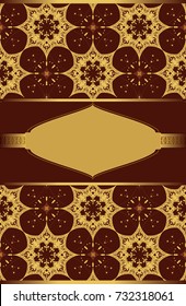 decorative  invitation card with golden pattern on dark brown background