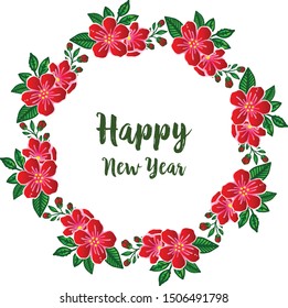 Decorative of invitation card happy new year, with art of seamless red wreath frame. Vector