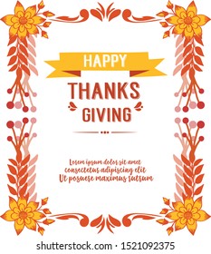 Decorative of invitation card thanskgiving, with beautiful autumn leaf floral frame. Vector