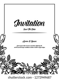 Decorative invitation for wedding with floral hand draw vector