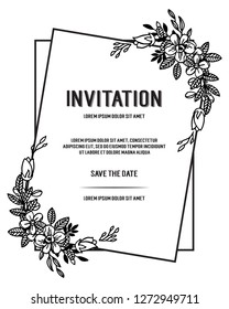 Decorative invitation for wedding with floral hand draw vector