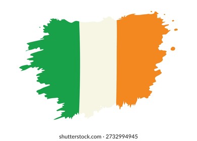 Decorative Ireland flag design featuring green, white, and orange paint splatters. Irish national symbol in an artistic brushstroke style on white background.