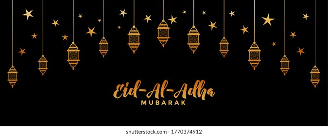 decorative islamic eid al adha festival golden banner