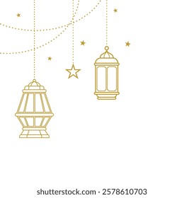 Decorative Islamic Lanterns and Starry Patterns for Ramadan