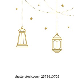 Decorative Islamic Lanterns and Starry Patterns for Ramadan