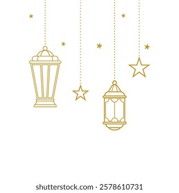 Decorative Islamic Lanterns and Starry Patterns for Ramadan