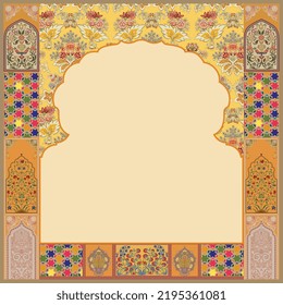 decorative Islamic Mughal hand drawn pattern arch frame