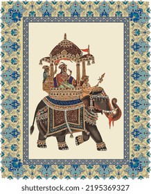 decorative Islamic Mughal hand drawn elephant border frame vector