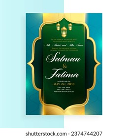 decorative islamic wedding celebration ecard flyer with lantern design vector