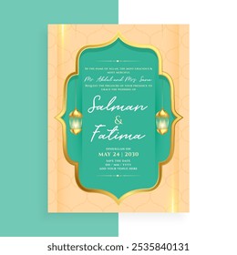 Vector de diseño de Plantilla de tarjeta de evento de boda islámica decorativa