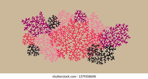 Decorative isolated coral silhouette in pink and red colors. Decorative natural fluid shape element for header, card, invitation. Tropical water element. Vector illustration.