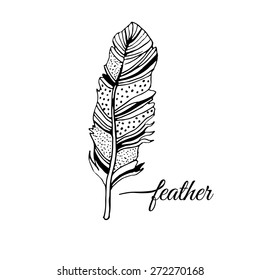 Decorative isolated feather. Aztec native ornament in doodles style.