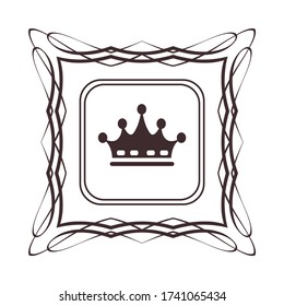 Decorative isolated frame and royal crown on a white background.