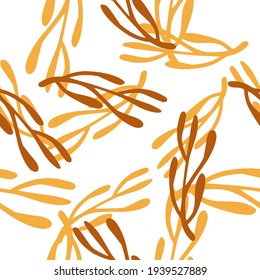 Decorativo, aislado y sin fisuras, con ramas de color naranja y marrón. Fondo blanco. Ideal para el diseño de tela, impresión textil, envoltura, cubierta. Ilustración vectorial.