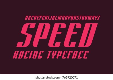 Decorative italic sans serif font. Letters for logo and title design. Pink print on black background