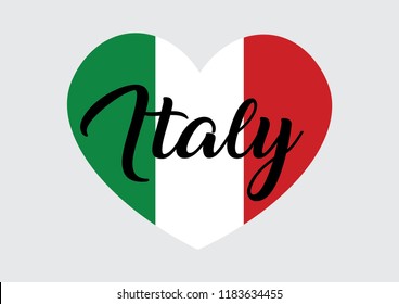 Decorative Italy Text on Heart Shape with the Colors of Italy Flag