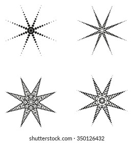 Decorative items to decorate your work. Vector design elements. Vector graphic elements for design. Geometric fashion pattern.  Vector star, snowflake, round pattern. A set of four elements.