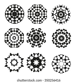 Decorative items to decorate your work. Vector design elements. Vector graphic elements for design. Geometric fashion pattern. A set of nine circular patterns.