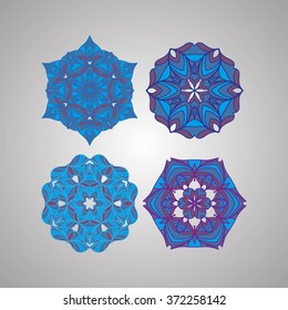 Decorative items to decorate your work. Vector design elements. Vector graphic elements for design. Geometric fashion pattern. Vector mandala. Set of four circular patterns