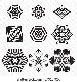 Decorative items to decorate your work. Vector design elements. Vector graphic elements for design. Geometric fashion pattern. A set of nine circular patterns.