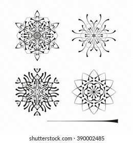 Decorative items to decorate your work. Vector design elements. Vector graphic black-white elements for design. Geometric fashion pattern. Vector mandala. The circular pattern.