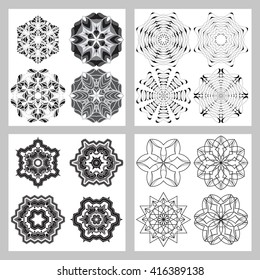 Decorative items to decorate your work. Vector graphic elements for design. Geometric fashion pattern. Vector mandala. The circular pattern. Set of 16 elements